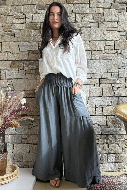 Basso Shirring Sailor Pant Charcoal